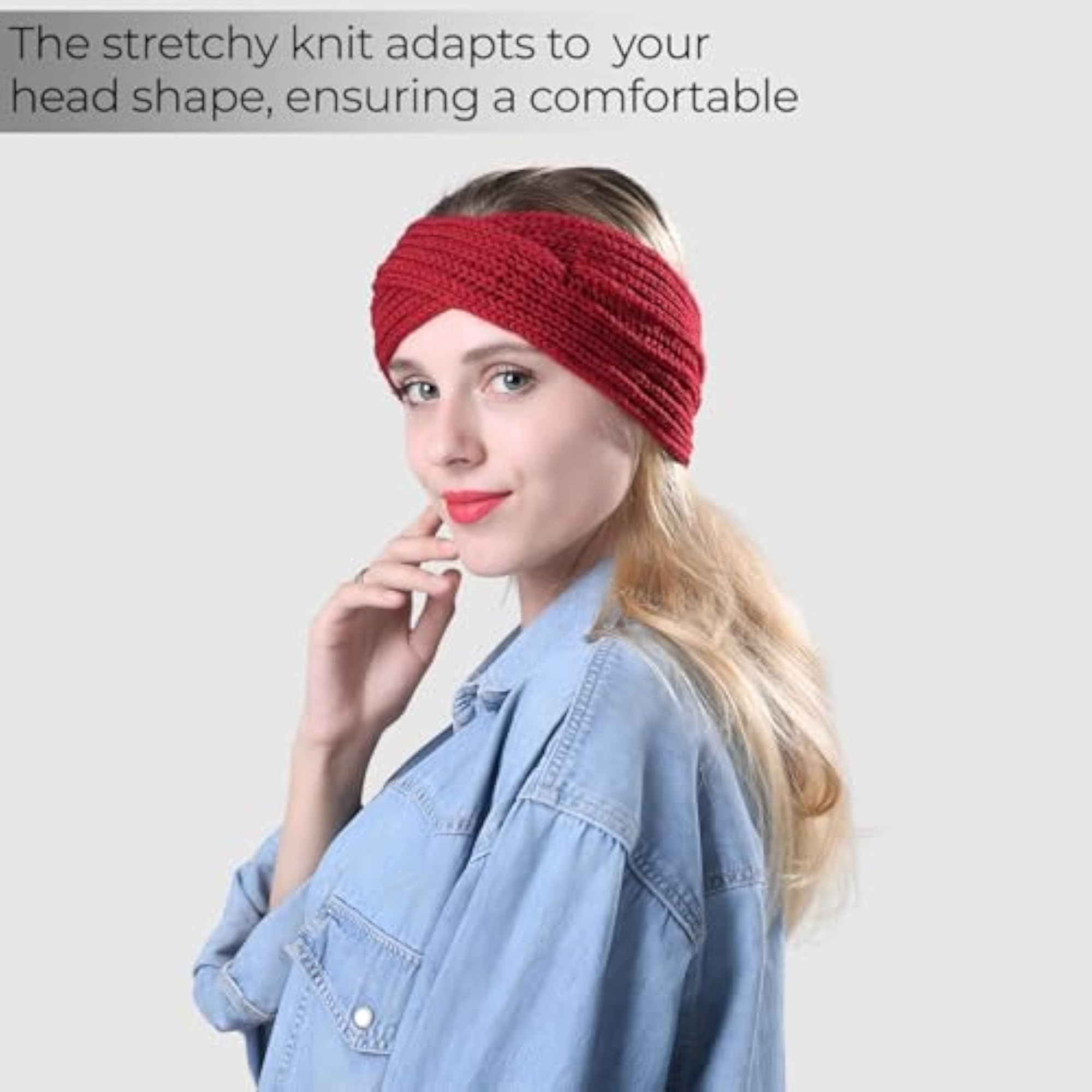 Women's Knitted Winter Headband, Soft Stretch Twist Knot